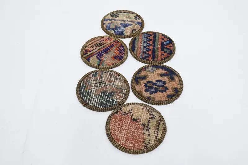 Bohemian Round Coaster Set, Blue and Red Coasters