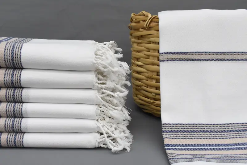 Personalized Turkish Cotton Beach Towel Beige-Navy Blue, 70x40 Inches