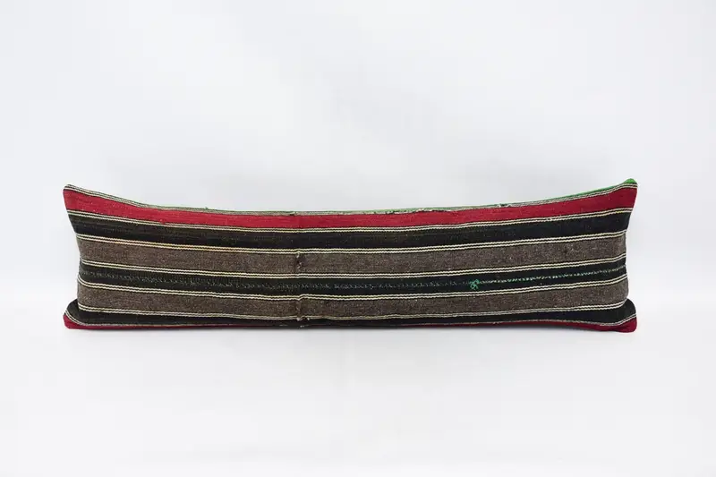 Throw Striped Rectangle Pillow, Antique 12x42 inch Brown Halloween Gift Wool Pillow Sham - 1