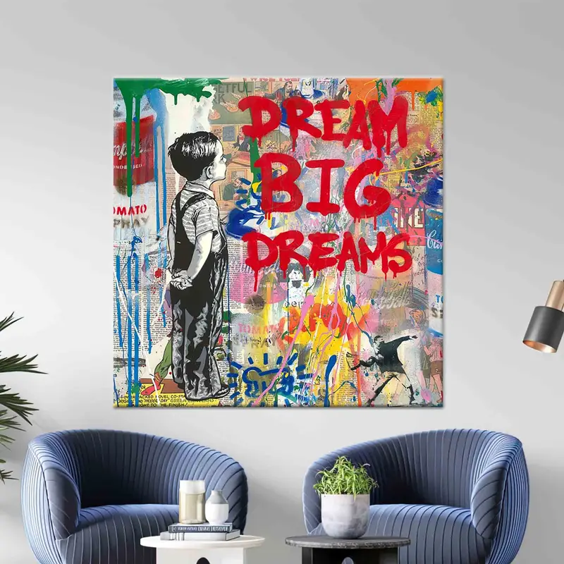 Modern Graffiti Boy Canvas: Banksy-Inspired Printed Art