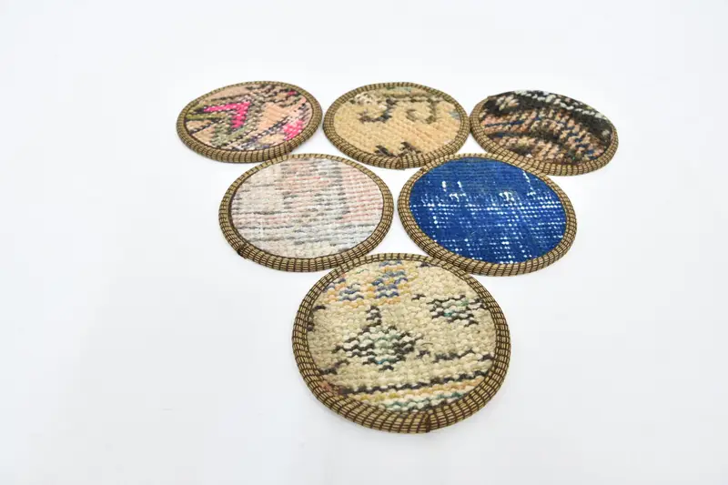Posavasos redondos bohemios azules y marrones, posavasos elegantes para bebidas