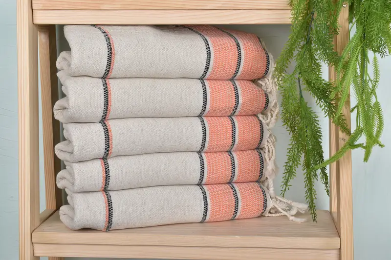 Beach Towel Monogrammed Orange Linen, Bachelorette Gift, Striped, 36x71 Inches