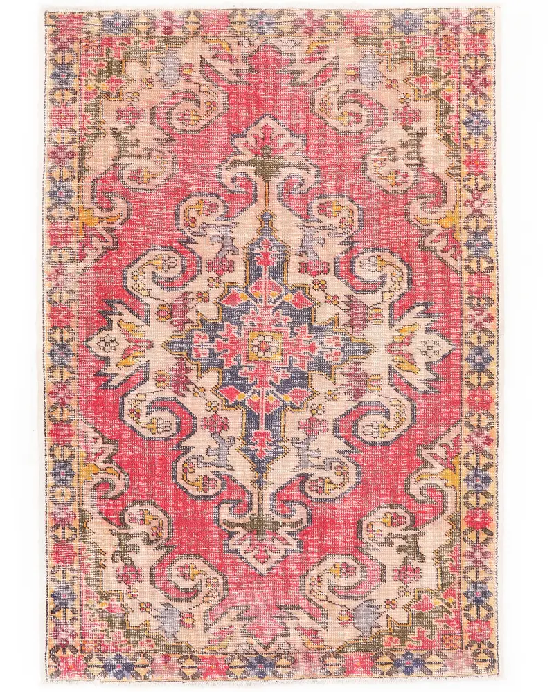 レッドラグ、4.4x6.7フィートの鮮やかな装飾