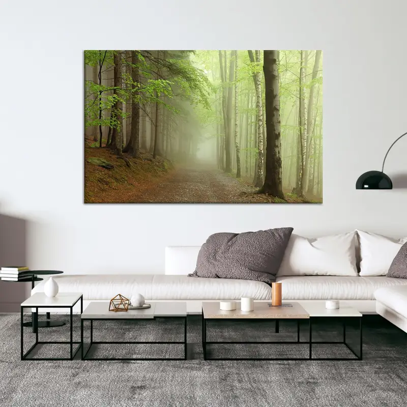 Moderner Leinwanddruck mit grüner Baumlandschaft – Bauernhaus-Dekoration