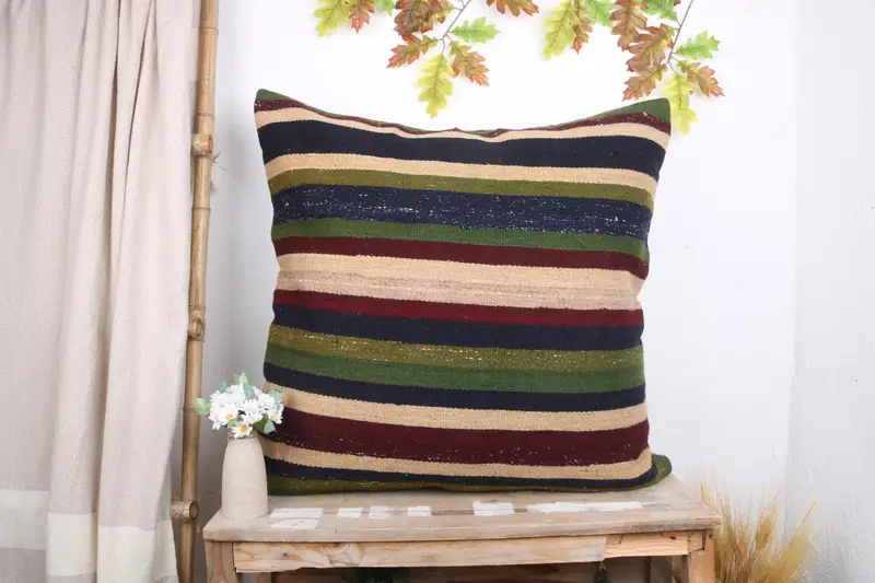 Handmade Kilim Cushion, 32x32 Green Cushion, Cushion, Couch Pillow, Ethnical Kilim Rug Pillow, Ethnic Throw Pillow Sham, Turkish Kilim Pillow - 1