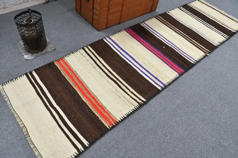 Vintage Oushak Runner Halısı 2,7x10,2 ft (83x312 cm), Türk Kahverengi Halısı - 1