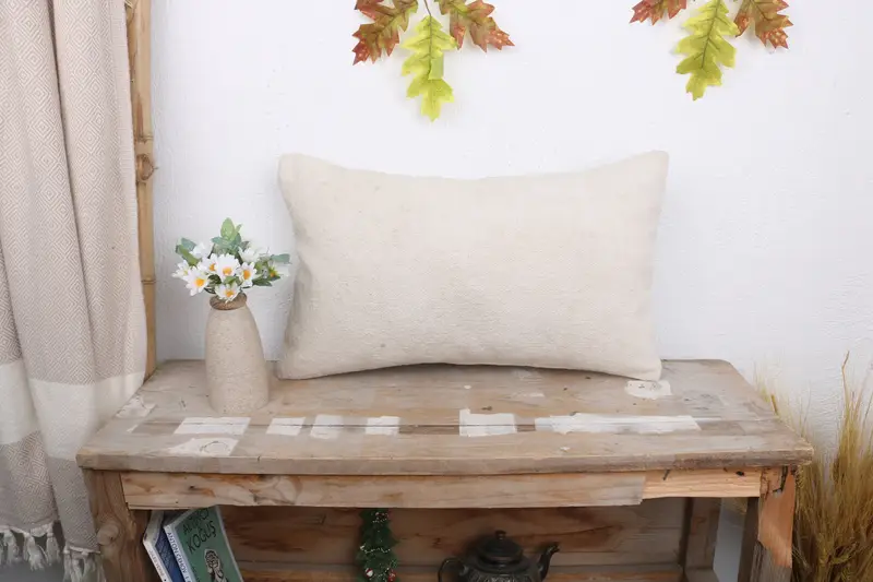 Interior Designer Pillow, Cushion Cover, Pillow for Sofa, 12x20 White Pillow Case, Decorative Throw Cushion, Ethnical Kilim Rug Pillow - 1