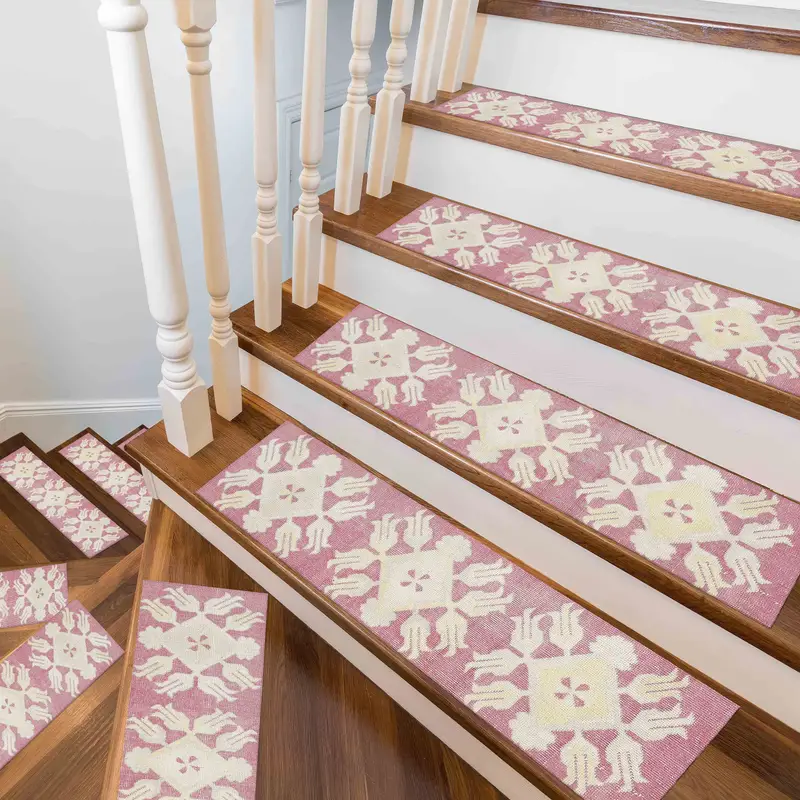 Pink Ethnic Kilim Design Printed Rug for Stairs