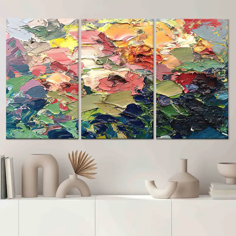 活気に満ちた現代的な抽象花キャンバスプリント - アクリルアート