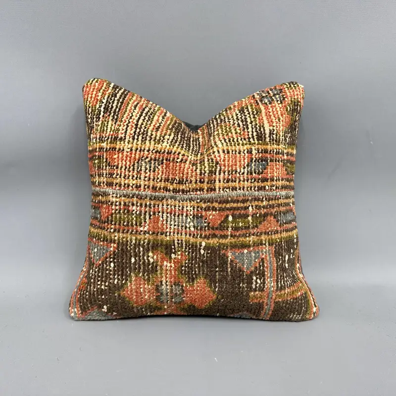 Rot-braunes Patchwork-Wurfkissen, Vintage besticktes Kissen