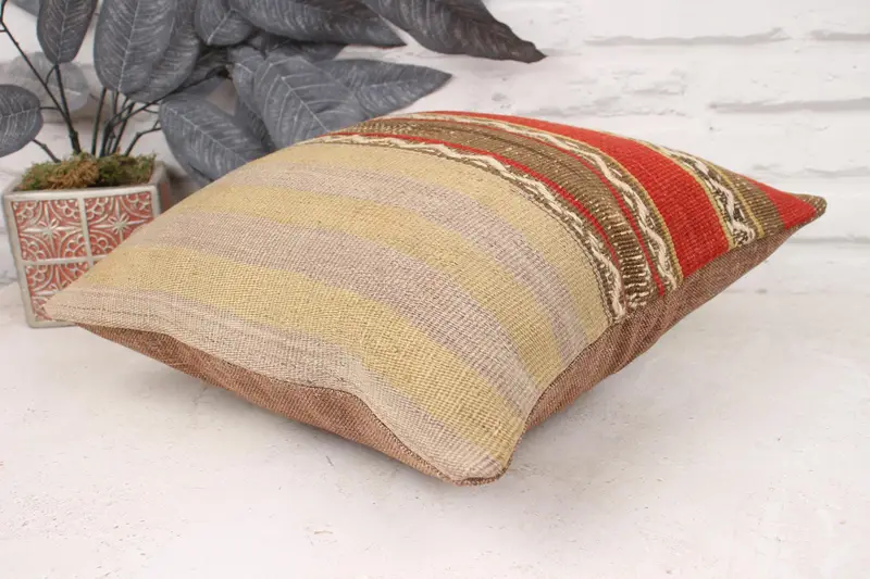 Cushion, Muted Pillow Sham, Gift Pillow, Handmade Kilim Cushion, Interior Designer Pillow, 14x14 Beige Pillow Case, Outdoor Patio Cushion Case - 6
