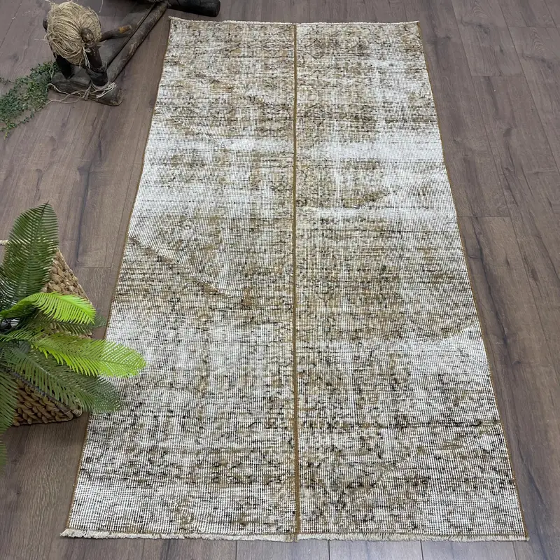Oushak Rug, 3.2x6 ft Turkish Rug, Brown Floral Rug Wool - 1