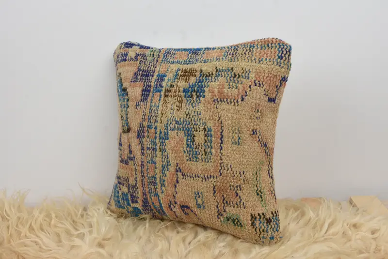 Vintage Kilim Pillow, 12x12 Beige Cushion, Aesthetic Cushion Cover, Gift Pillow, Pastel Pillow, Cushion Cover, Interior Designer Pillow - 7