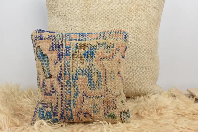 Vintage Kilim Pillow, 12x12 Beige Cushion, Aesthetic Cushion Cover, Gift Pillow, Pastel Pillow, Cushion Cover, Interior Designer Pillow - 6