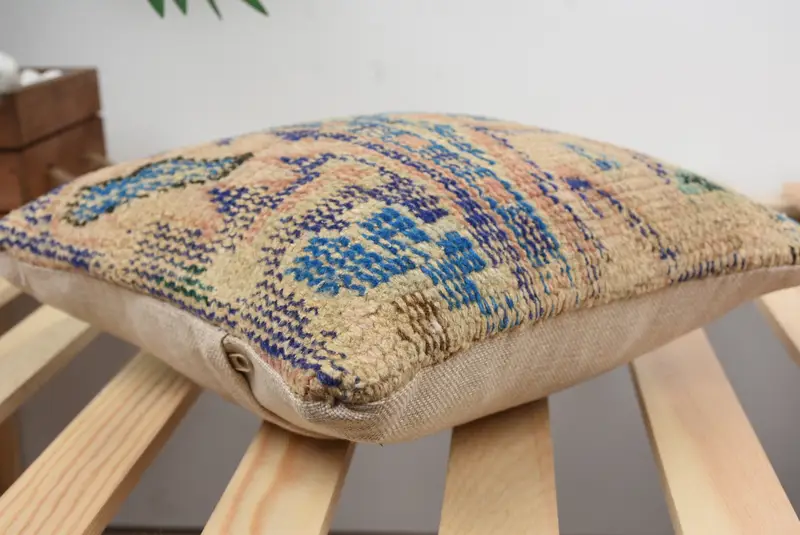 Vintage Kilim Pillow, 12x12 Beige Cushion, Aesthetic Cushion Cover, Gift Pillow, Pastel Pillow, Cushion Cover, Interior Designer Pillow - 4