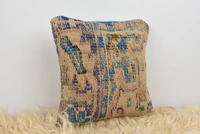 Vintage Kilim Pillow, 12x12 Beige Cushion, Aesthetic Cushion Cover, Gift Pillow, Pastel Pillow, Cushion Cover, Interior Designer Pillow - 8