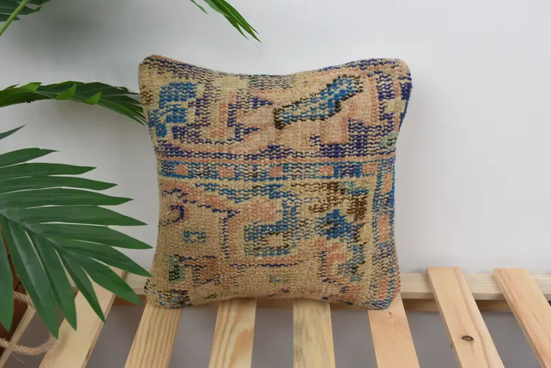 Vintage Kilim Pillow, 12x12 Beige Cushion, Aesthetic Cushion Cover, Gift Pillow, Pastel Pillow, Cushion Cover, Interior Designer Pillow - 1