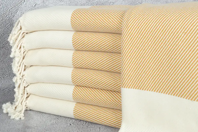 Turkish Towel Personalized Gift Box Mustard Striped Hammam Towel, 40x71 Inches