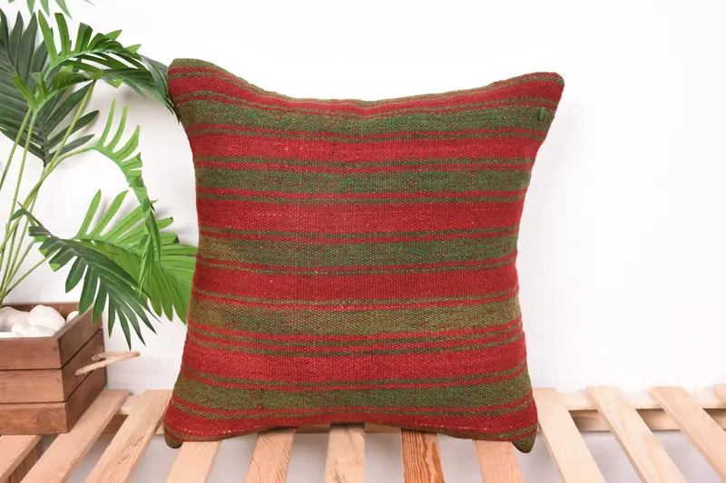 Cushion Cover, Vintage Kilim Throw Pillow, Turkish Kilim Pillow, 20x20 Red Pillow Cover, Nautical Throw Cushion Cover, Pillow for Couch - 1