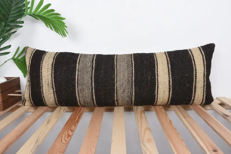 Pillow, Comfy Throw Cushion, Handmade Kilim Cushion, Kilim Cushion Sham, Turkish Kilim Pillow, 12x36 Brown Pillow Cover - 1
