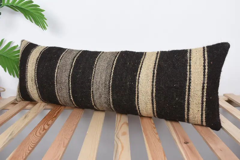 Pillow, Comfy Throw Cushion, Handmade Kilim Cushion, Kilim Cushion Sham, Turkish Kilim Pillow, 12x36 Brown Pillow Cover - 5