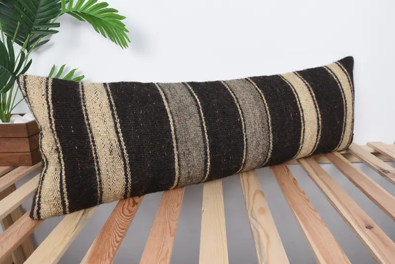Pillow, Comfy Throw Cushion, Handmade Kilim Cushion, Kilim Cushion Sham, Turkish Kilim Pillow, 12x36 Brown Pillow Cover - 4