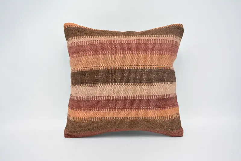 Interior Designer Pillow, Cotton Pillow, 14x14 Brown Pillow, Cushion, Pillow for Sofa, Colorful Pillow, Turkish Kilim Pillow - 1