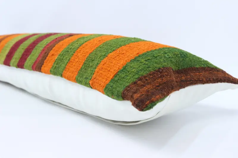 12x48 Green Cushion, Pillow, Vintage Kilim Throw Pillow, Boho Throw Pillow Case, Ethnic Throw Pillow, Ethnical Kilim Rug Pillow, Turkish Pillow - 6