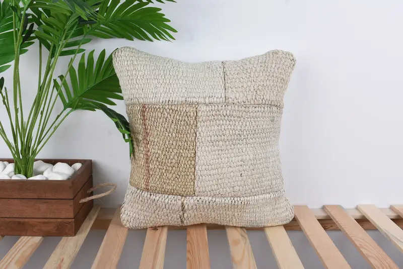 Garden Cushion Cover, Floor Cushion Cover, Kilim Pillow Cover, 16x16 White Pillow Case, Cushion, Home Decor Pillow, Vintage Pillow - 1