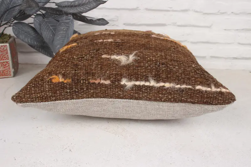 16x16 Brown Cushion Cover, Ethnical Kilim Rug Pillow, Couch Pillow, Vintage Pillow, Turkish Bench Cushion Cover, Pillow for Sofa, Pillow - 5