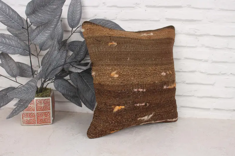 16x16 Brown Cushion Cover, Ethnical Kilim Rug Pillow, Couch Pillow, Vintage Pillow, Turkish Bench Cushion Cover, Pillow for Sofa, Pillow - 3