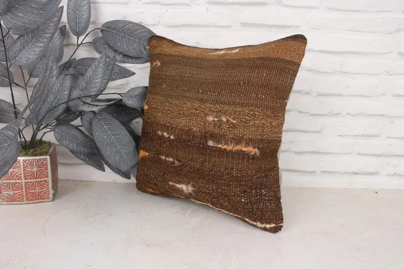16x16 Brown Cushion Cover, Ethnical Kilim Rug Pillow, Couch Pillow, Vintage Pillow, Turkish Bench Cushion Cover, Pillow for Sofa, Pillow - 4