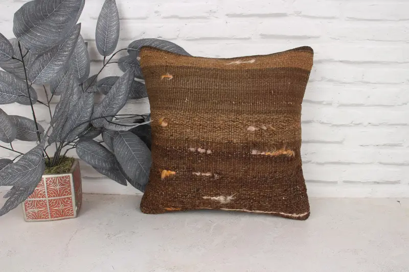 16x16 Brown Cushion Cover, Ethnical Kilim Rug Pillow, Couch Pillow, Vintage Pillow, Turkish Bench Cushion Cover, Pillow for Sofa, Pillow - 1