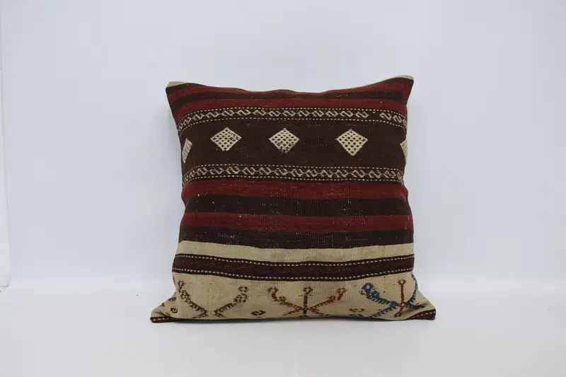 Rustic Turkish Brown Pillow Cover, Seasonal Decor Antique Large Square Hostess Gift Pillow - 1