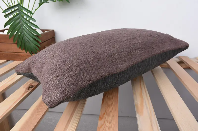 Ethnical Kilim Rug Pillow, Sustainable Pillow Cover, Pillow, Antique Pillows, 12x24 Brown Pillow Case, Chair Pillow, Vintage Kilim Pillow - 6