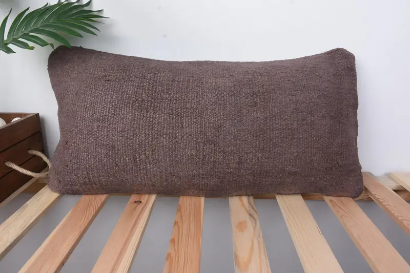 Ethnical Kilim Rug Pillow, Sustainable Pillow Cover, Pillow, Antique Pillows, 12x24 Brown Pillow Case, Chair Pillow, Vintage Kilim Pillow - 1