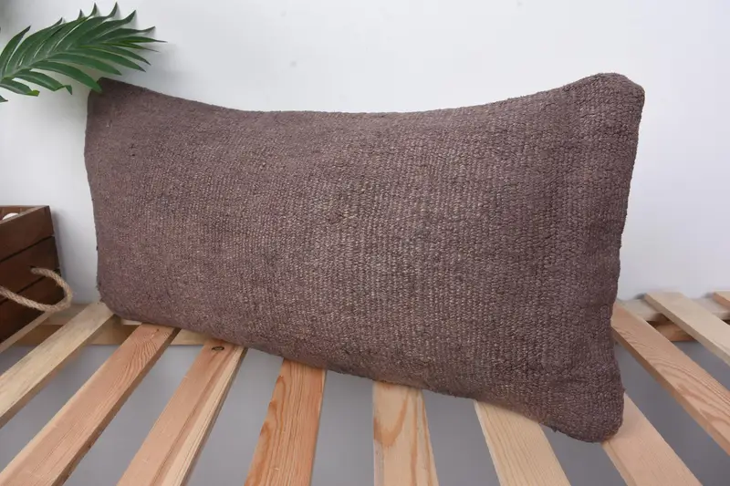 Ethnical Kilim Rug Pillow, Sustainable Pillow Cover, Pillow, Antique Pillows, 12x24 Brown Pillow Case, Chair Pillow, Vintage Kilim Pillow - 4