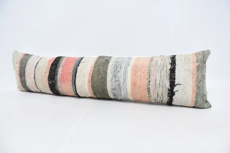 Kilim Cushion Sham, Car Cushion Case, Yoga Cushion, 12x48 White Pillow, Antique Pillows, Pillow Cover, Vintage Kilim Pillow - 4