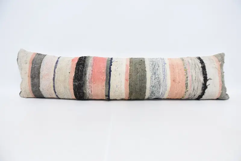 Kilim Cushion Sham, Car Cushion Case, Yoga Cushion, 12x48 White Pillow, Antique Pillows, Pillow Cover, Vintage Kilim Pillow - 1
