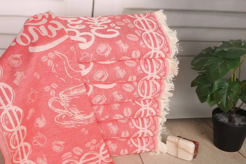 Light Red Cotton Dish Towel Coffee Patterned Hand Towel, 28x20 inches