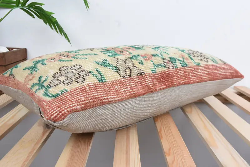 Chair Cushion Cover, Designer Throw Pillow Sham, Throw Kilim Pillow, 12x24 Beige Pillow Case, Boho Pillow, Vintage Kilim Pillow, Cushion - 6