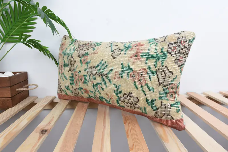 Chair Cushion Cover, Designer Throw Pillow Sham, Throw Kilim Pillow, 12x24 Beige Pillow Case, Boho Pillow, Vintage Kilim Pillow, Cushion - 5