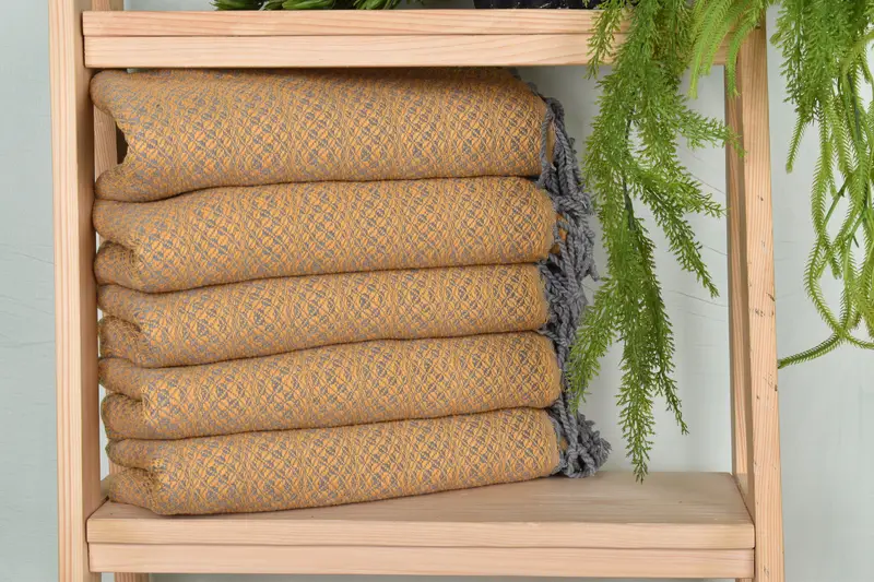 Personalized Beach Towel Mustard Cotton Geometric, 40x71 Inches