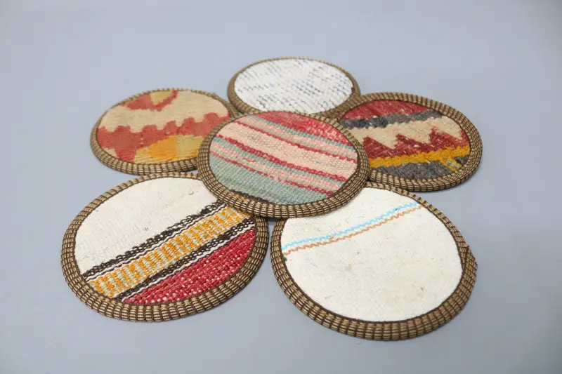 Bohemian Round Coaster, White and Red Coaster for Kitchen Decor