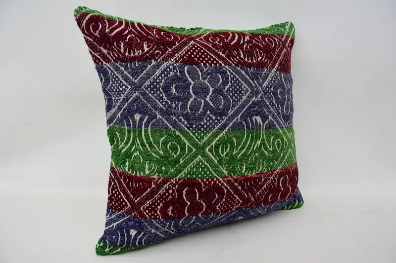 Cushion Cover, Gift Pillow, Ethnical Kilim Rug Pillow, Vintage Kilim Throw Pillow, 16x16 Blue Pillow Case, Crochet Pattern Cushion Cover - 2