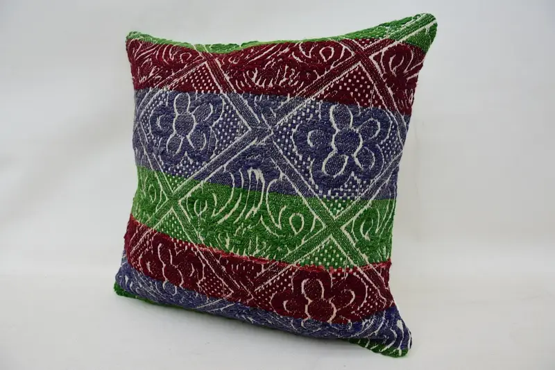Cushion Cover, Gift Pillow, Ethnical Kilim Rug Pillow, Vintage Kilim Throw Pillow, 16x16 Blue Pillow Case, Crochet Pattern Cushion Cover - 3