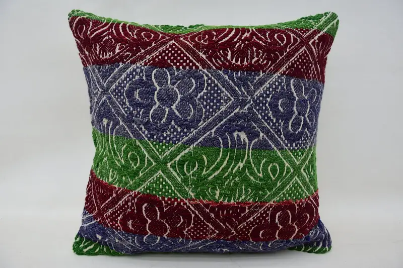Cushion Cover, Gift Pillow, Ethnical Kilim Rug Pillow, Vintage Kilim Throw Pillow, 16x16 Blue Pillow Case, Crochet Pattern Cushion Cover - 1