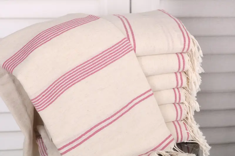 Fuchsia Cotton Towel Striped Handmade Gift, 36x79 Inches