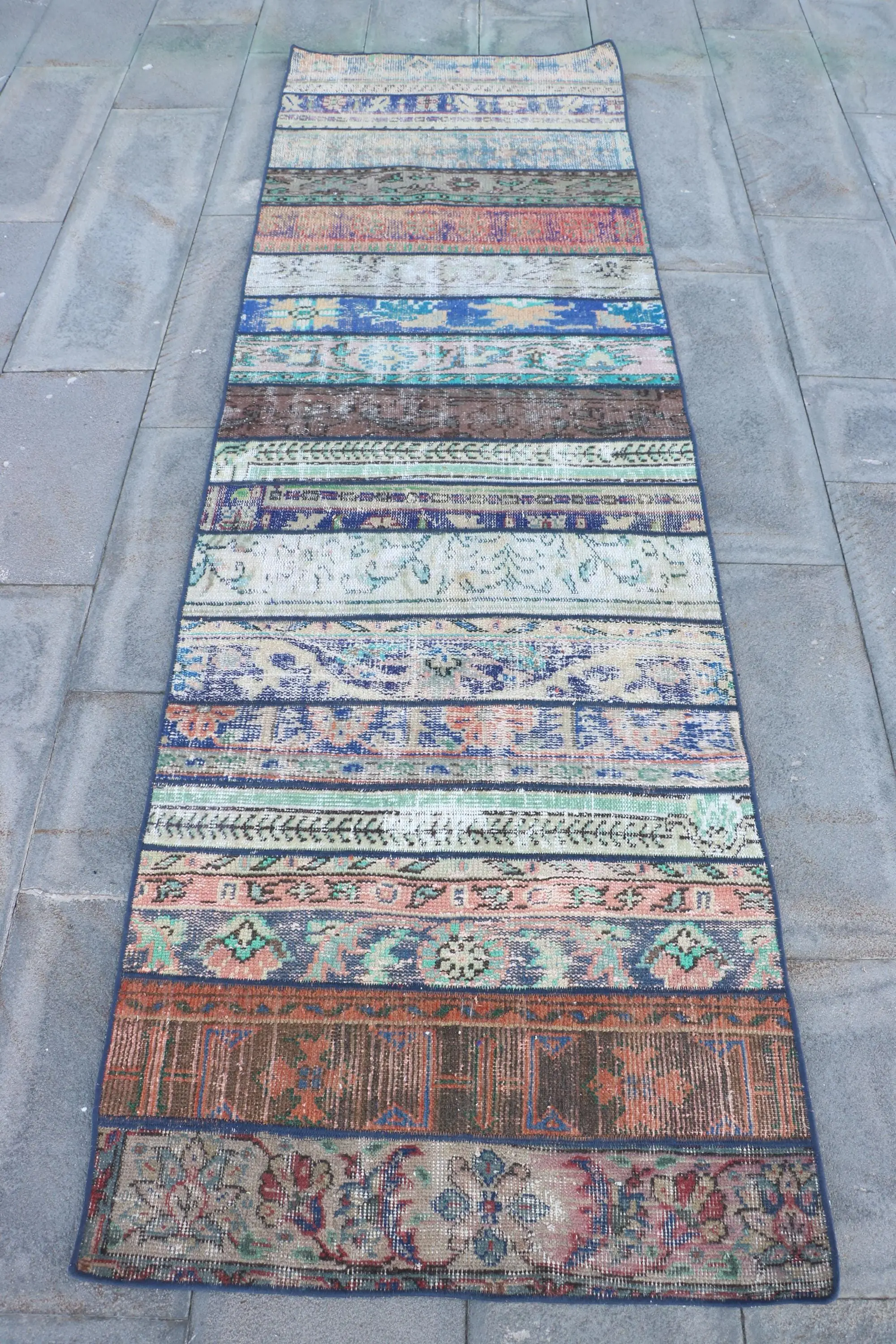 Vintage Türkischer Teppich 2,8x9,1 ft, Blauer Teppich - 1