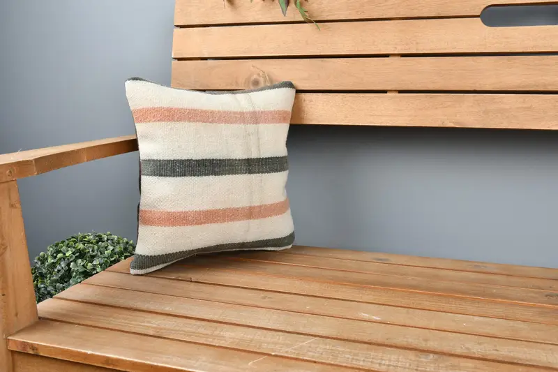 Aztec Cushion, Crochet Pattern Cushion Case, Cushion, Turkish Kilim Pillow, Throw Kilim Pillow, 12x12 Beige Cushion Cover, Kilim Cushion Sham - 1